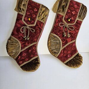Stockings Set of 2 Luxe Vintage-Style Christmas | Burgundy & Gold Velvet Holiday
